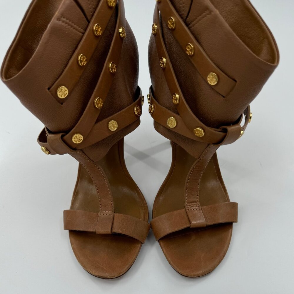 Tory Burch Graham Brown Leather Strappy High Heel Sandals 9M - Picture 2 of 15